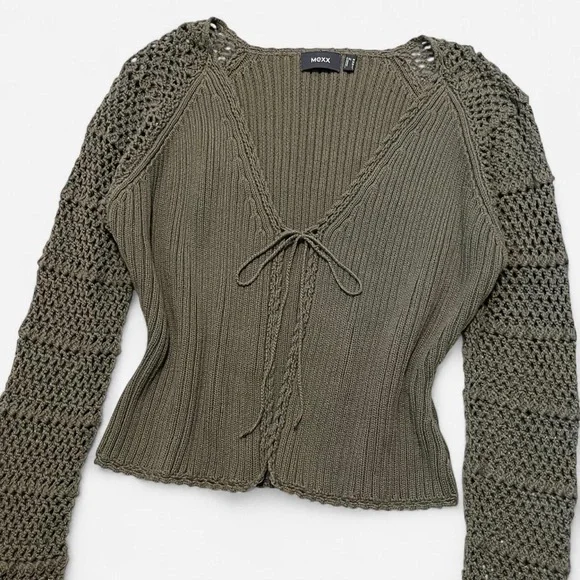 Vintage Mexx Olive Green 100% Cotton Crochet Cardigan - Picture 2 of 5